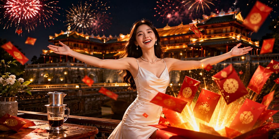 Người dùng tại Huế nhận thưởng trực tuyến trong khung cảnh quán cà phê truyền thống Việt Nam